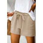 Womens Summer Shorts with Pockets Lightweight High Waisted Adjustable Tie Knot Loose Casual Short
