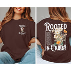 Rooted in Christ Shirt Christian Shirts for Women Jesus Oversized Tshirt Bible Verse Graphics Tees Tops Brown