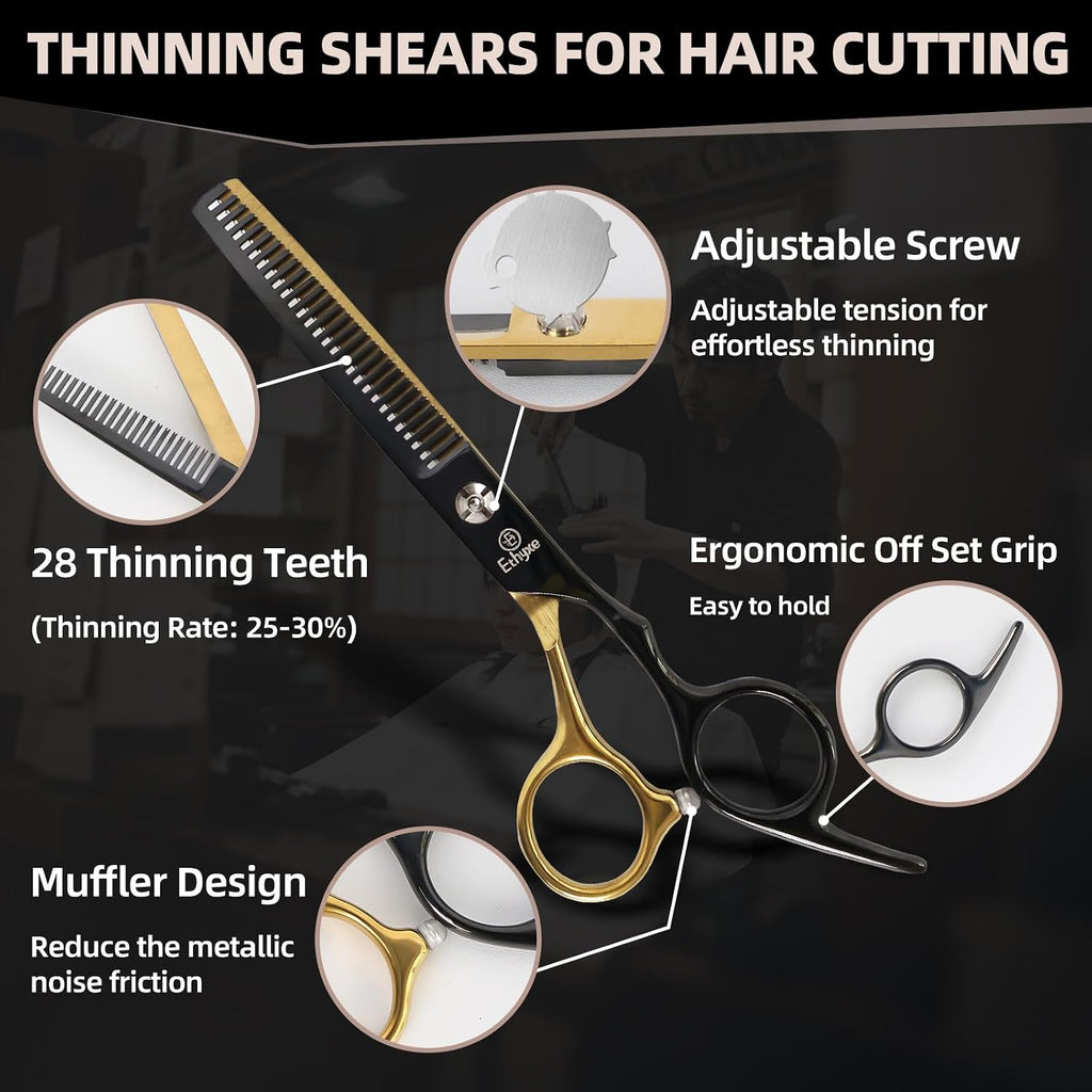 Professional Hair Cutting Shears, Haircut Scissors Kit With Thinning & Texturizing Scissors, Straight Shears For Salon Home Use Barber Black Gold