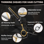 Professional Hair Cutting Shears, Haircut Scissors Kit With Thinning & Texturizing Scissors, Straight Shears For Salon Home Use Barber Black Gold