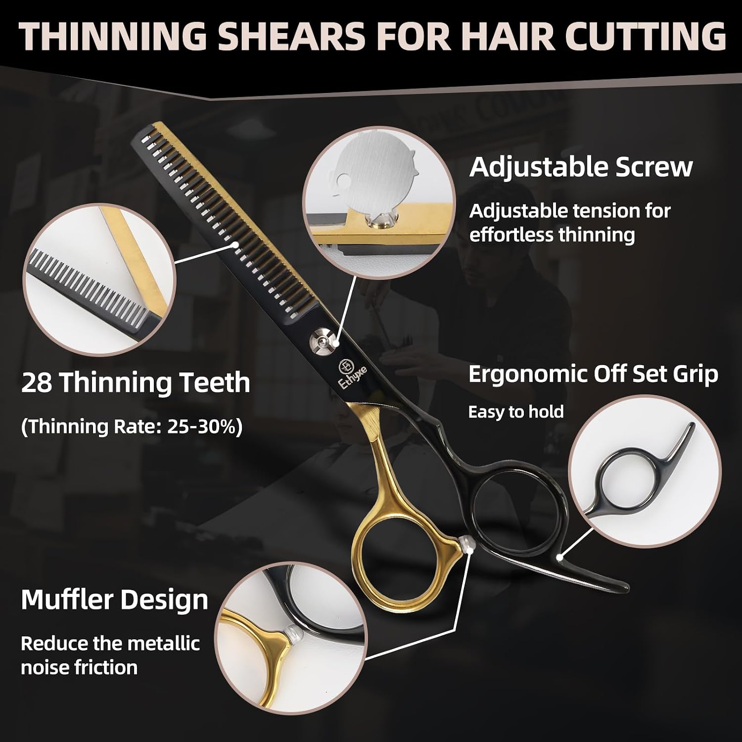 Professional Hair Cutting Shears, Haircut Scissors Kit With Thinning & Texturizing Scissors, Straight Shears For Salon Home Use Barber Black Gold