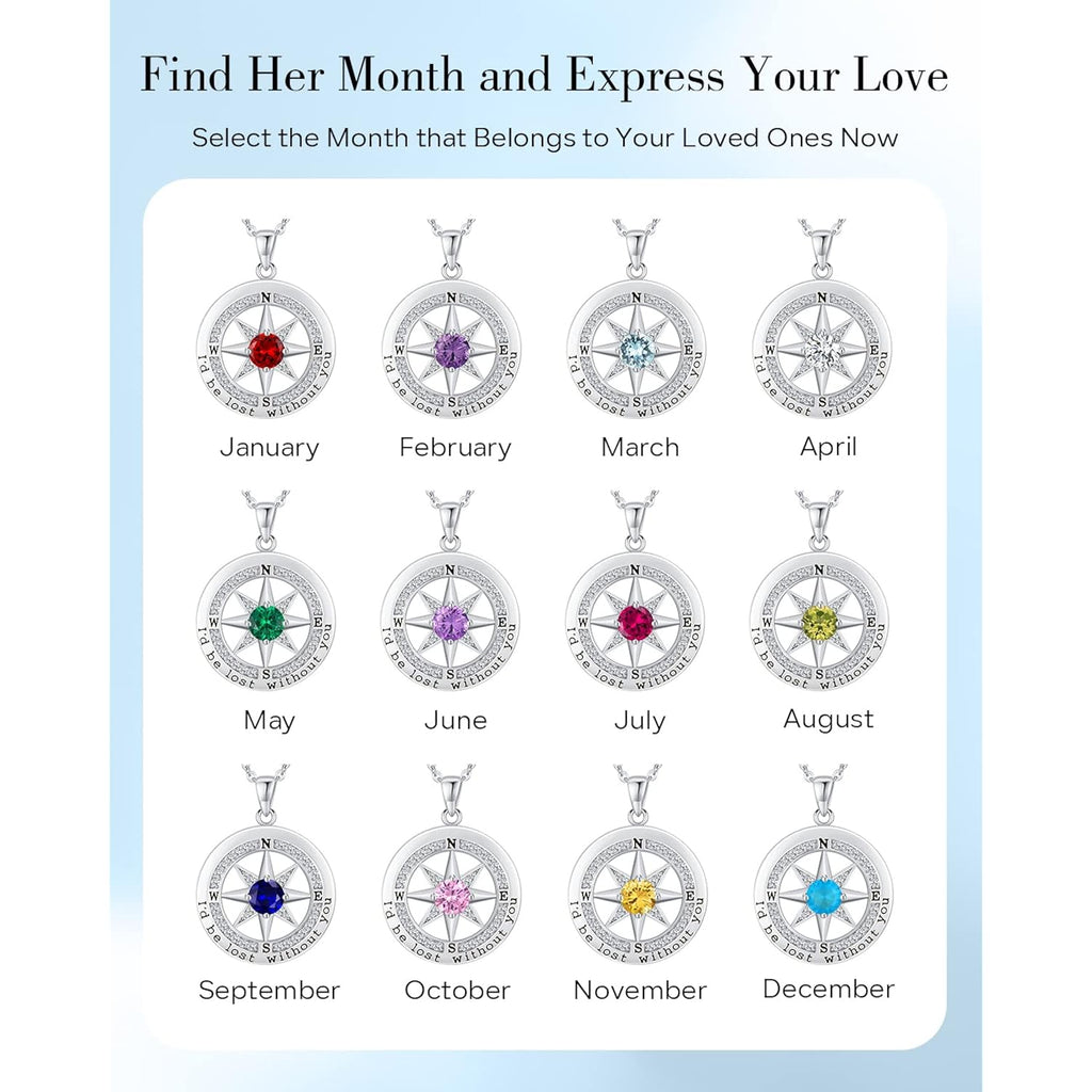 S925 Necklace Gift for Wife |Compass Jewelry |Women Anniversary |Sterling Silver |Girlfriend Birthday Gifts for Her Valentines |I'd be Lost without You |Jewel 18K Gold