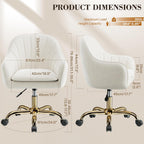 Vanity Chair With Wheels, Comfy Home Office Desk Chairs Adjustable Modern Velvet Makeup Vanity Chairs For Bedroom Living Room-Beige