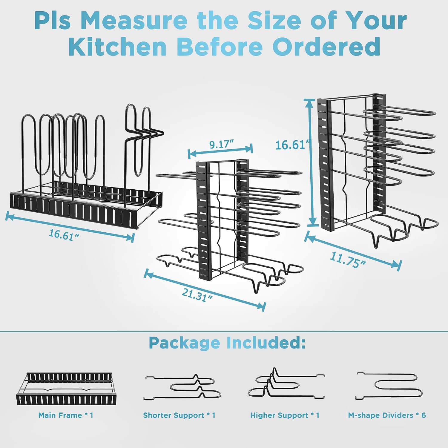 Pots And Pans Organizer For Cabinet 16.61 Height, 8 Tier Pot Organizers Rack With 3 Diy Methods, Adjustable Pan Organizer Under Cabinet Kitchen Organization And Storage