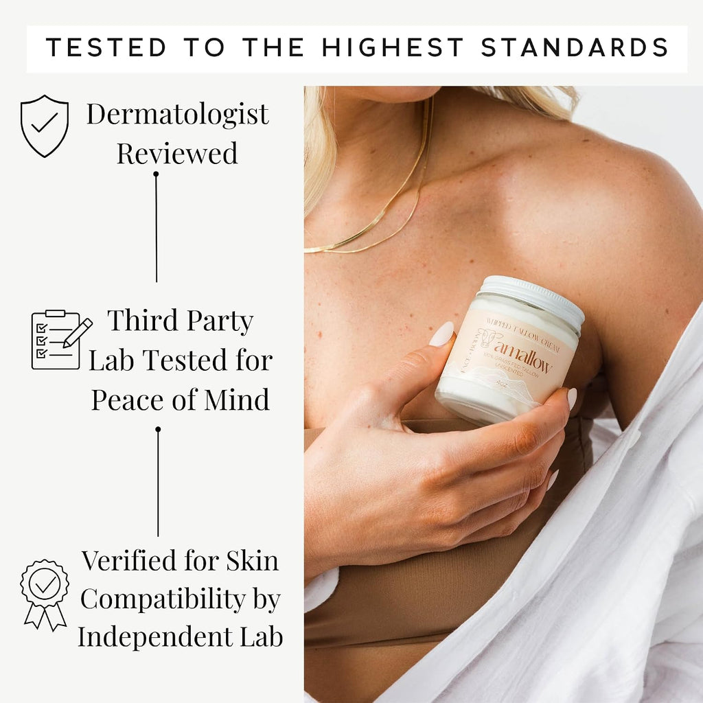 Amallow 100% Grass Fed Beef Tallow For Skin Care - Face + Body - Whipped Moisturizer For Sensitive Skin - Natural Lotion, 4 Fl. Oz. (Unscented)
