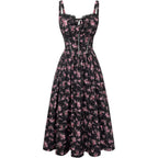 Scarlet Darkness Women 2026 Floral Corset Dress Summer Milkmaid Sundress | Cutout Waist, Smocked Back, Pockets, For Casual, Wedding Guest, Tea Party, Vacation
