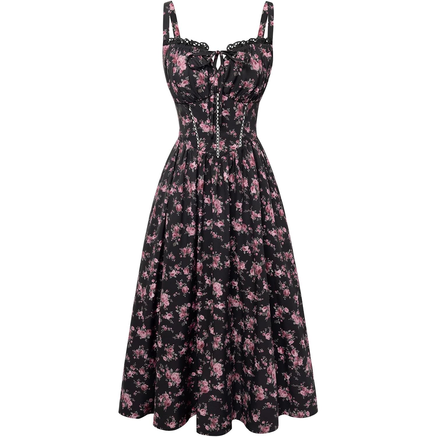 Scarlet Darkness Women 2026 Floral Corset Dress Summer Milkmaid Sundress | Cutout Waist, Smocked Back, Pockets, For Casual, Wedding Guest, Tea Party, Vacation