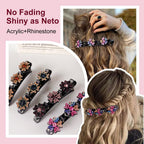 2 Pcs Sparkling Crystal Stone Braided Hair Clips, 2024 New Satin Fabric Hair Bands Rhinestone Four-Leaf Clover Hair Clip,Duck Bill Clips For Women Girls (4 Pcs)