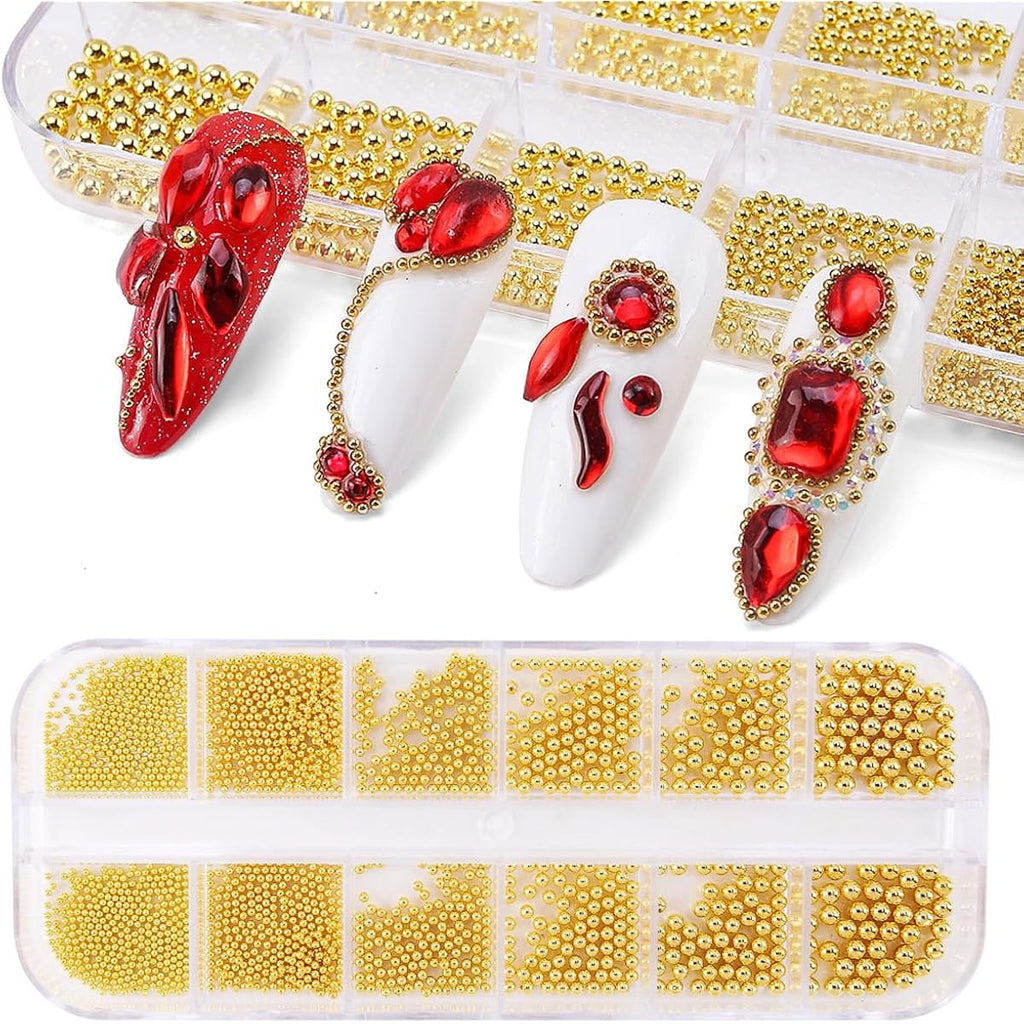 0.8mm Mini Small Nail Beads Stainless Steel Beads Nail Chain Charms Nails Art Decorations Gun Grey Nail Studs Gold Caviar Nail Charms DIY Tool Nail Studs Accessories Cold Nail Gems (Gold)