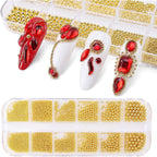 0.8mm Mini Small Nail Beads Stainless Steel Beads Nail Chain Charms Nails Art Decorations Gun Grey Nail Studs Gold Caviar Nail Charms DIY Tool Nail Studs Accessories Cold Nail Gems (Gold)