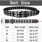 Grommet Leather Belts for Women, Black Belt Women Men with Double Holes