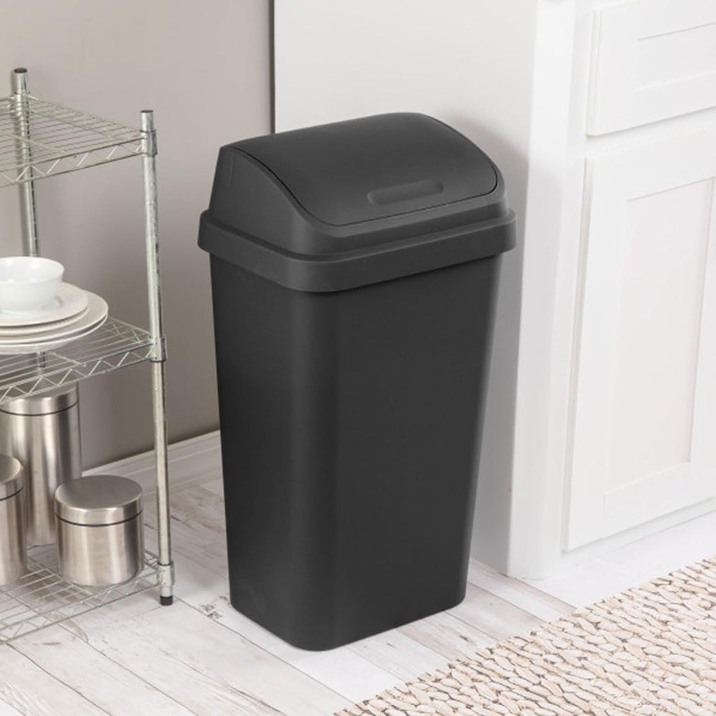 Sterilite 4-Pack Swing Top Wastebasket, Sleek Square Profile Trash Can, 13 Gallon, Black - Modern Garbage Bin For Kitchen, Bathroom, Garage And Workspace, Fits 13 Gal Liners
