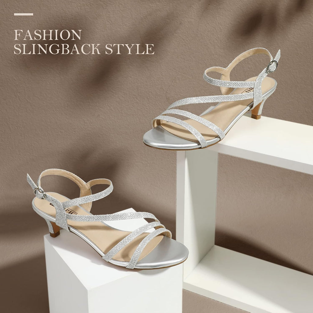 Idifu Women'S Dressy Strappy 2 Inch Low Kitten Heel Open Toe Sandals Dress Shoes For Woman Lady In Bridal Dance Evening