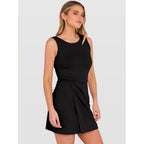 Anrabess Womens Summer Dresses 2026 Bodycon Sleeveless Romper Skort Twist Waist Night Out Vacation Mini Dress Built In Shorts