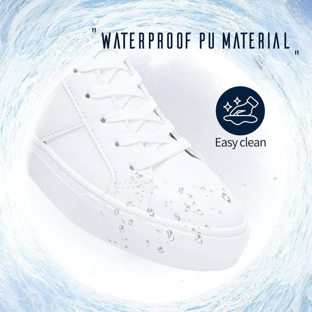 Women'S Fashion Sneakers Pu Leather Casual Shoes White Tennis Low Top Shoes Womens Lace Up Sneakers