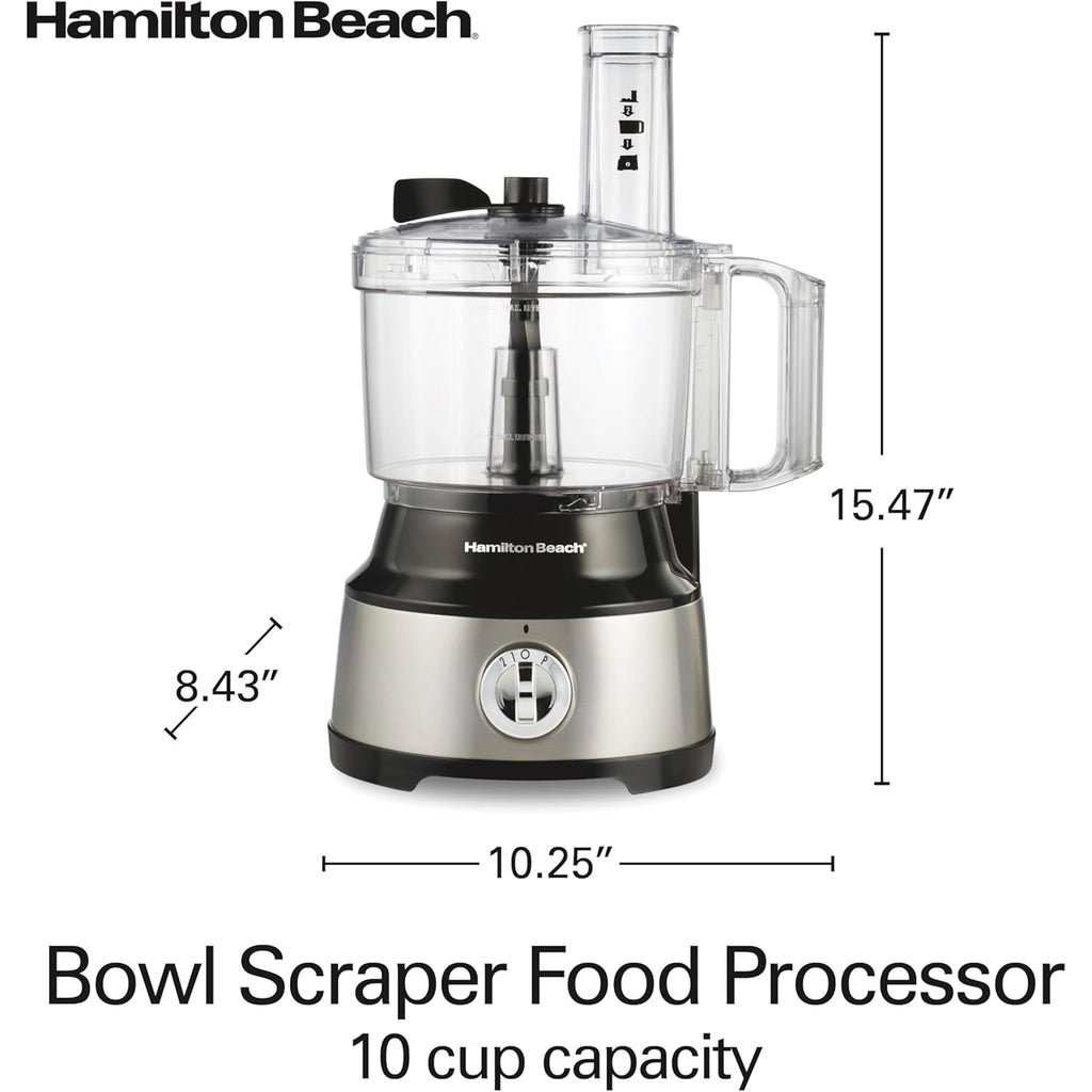 Hamilton Beach Food Processor & Vegetable Chopper for Slicing, Shredding, Mincing, and Puree, 10 Cups + Easy Clean Bowl Scraper, Black and Stainless Steel (70730)