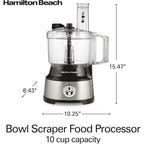 Hamilton Beach Food Processor & Vegetable Chopper for Slicing, Shredding, Mincing, and Puree, 10 Cups + Easy Clean Bowl Scraper, Black and Stainless Steel (70730)