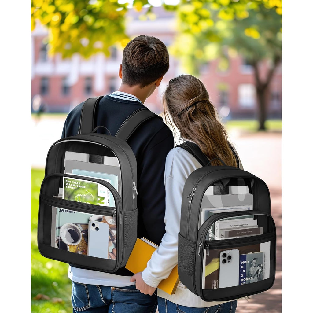 Clear Backpack, Heavy Duty Transparent Bookbag For School, Fabric & Pvc Transparent Backpack With Reinforced Strap For Women Men, Capacity Clear Bag For College, Travel, Security, Black