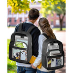 Clear Backpack, Heavy Duty Transparent Bookbag For School, Fabric & Pvc Transparent Backpack With Reinforced Strap For Women Men, Capacity Clear Bag For College, Travel, Security, Black