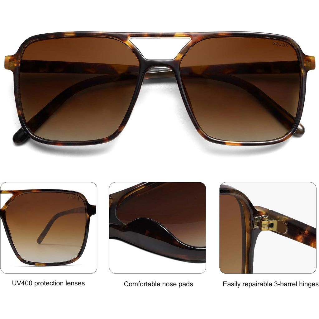 SOJOS Trendy Vintage Aviator Square Sunglasses For Womens Mens Retro 70s UV400 Women Sun Glasses SJ2327 Leopard/Brown Grading