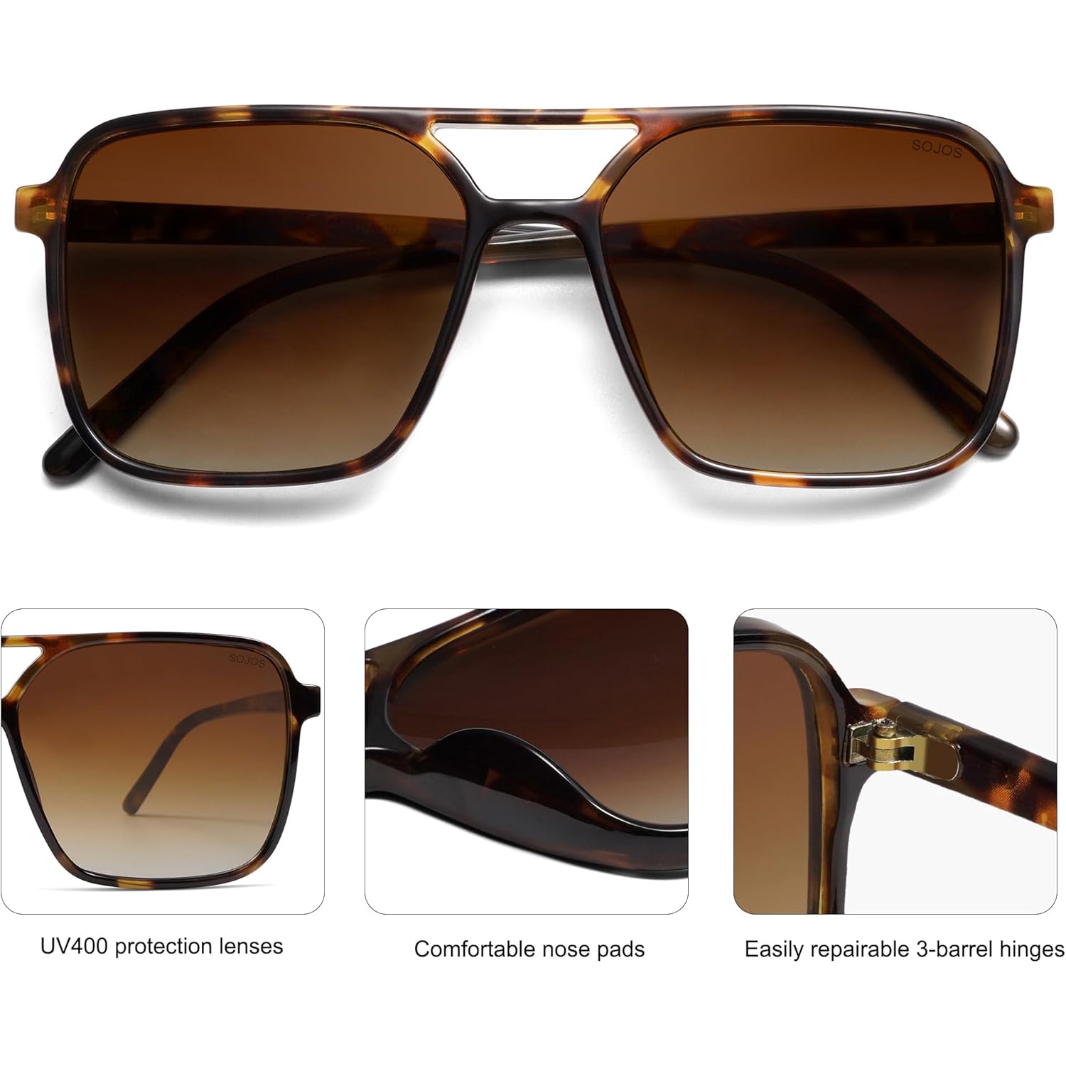 SOJOS Trendy Vintage Aviator Square Sunglasses For Womens Mens Retro 70s UV400 Women Sun Glasses SJ2327