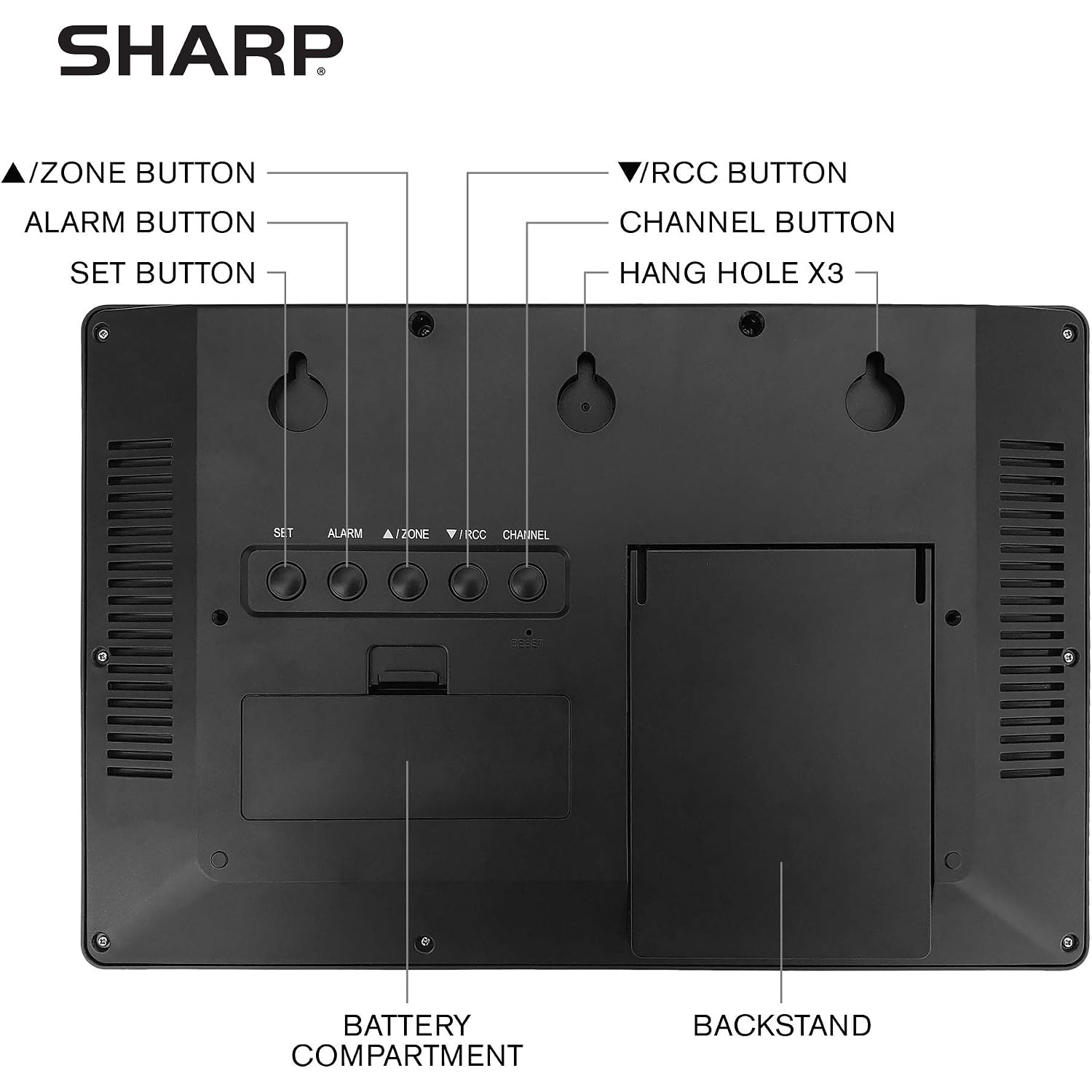 Sharp Atomic Clock - Never Needs Setting! –Easy To Read Numbers - Indoor/Outdoor Temperature, Wireless Outdoor Sensor - Battery Powered - Easy Set-Up (4" Numbers)