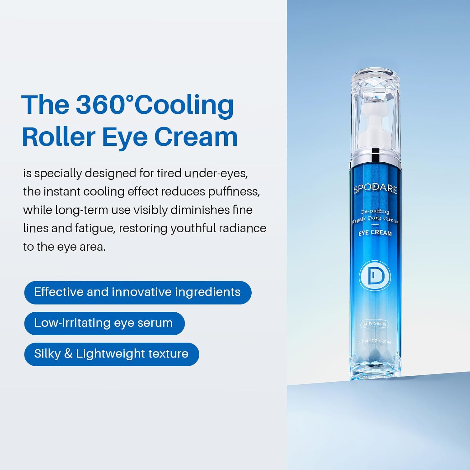 Spodare Under Eye Cream For Dark Circles And Puffiness, Caffeine Retinol Formula With 360 Degree Cooling Massage Ball, Peptides And Squalane For Eye Bags, Fine Lines And Wrinkles, 0.7 Fl Oz