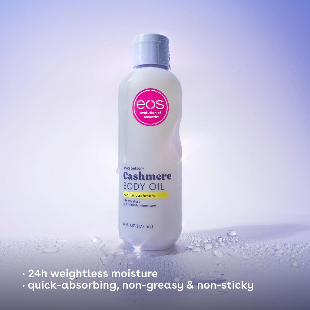Eos Cashmere Oil, Vanilla, 24 Hour Moisture, Plant-Based Squalane To Soothe, Soften And Smooth Dry Skin, 6 Fl Oz