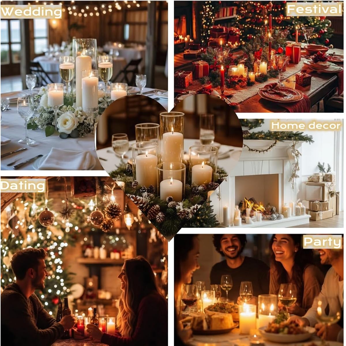 24 Pcs White Pillar Candles and Glass Candle Holders Cylinder Candle Vases for Pillar Candles Hurricane Candle Holders Set for Wedding Party, Event, Home Office Decor