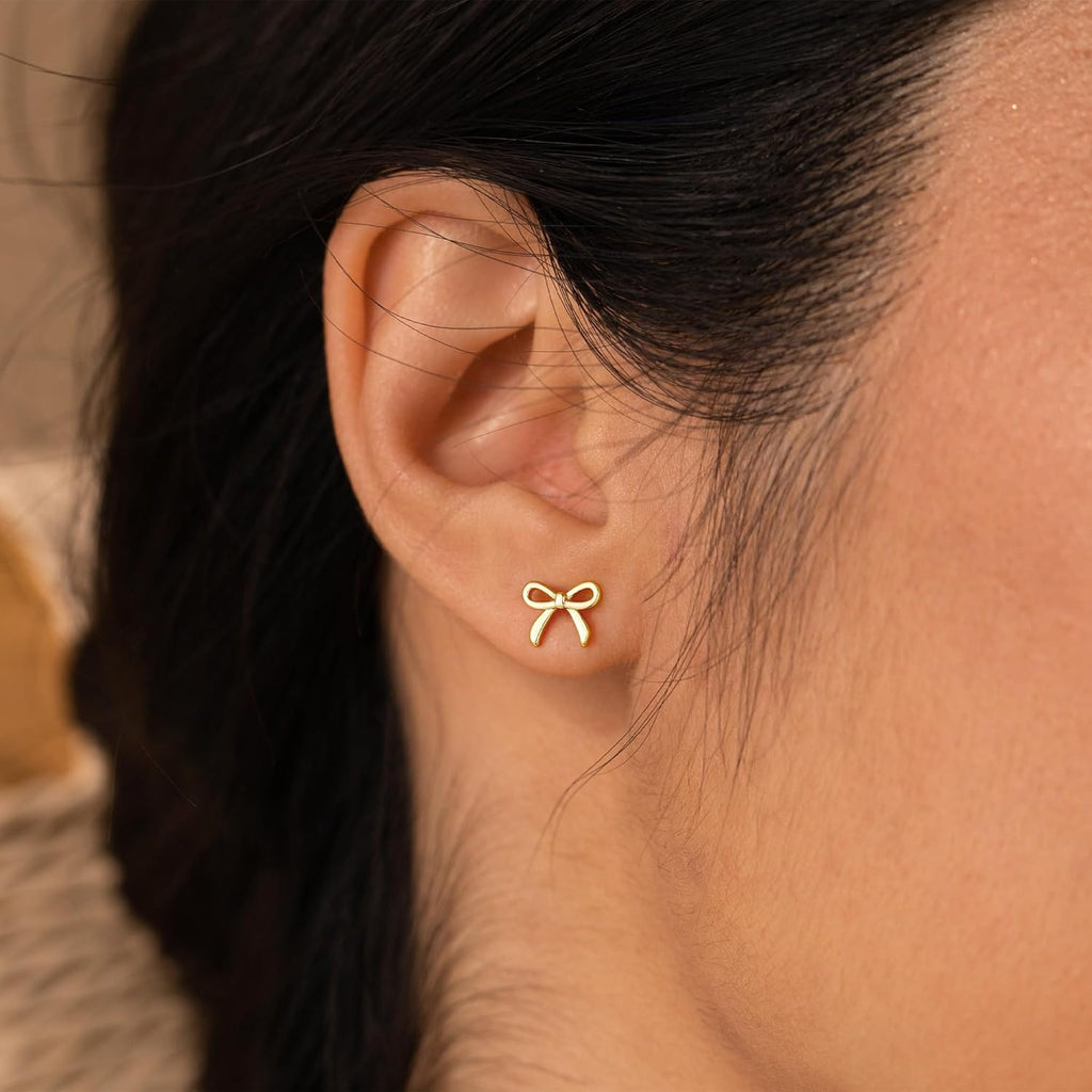 Mothers Day Gifts for Mom Daughter - Gold Earrings for Women Girls Bow Earring Jewelry Huggie Hoop Stud Earrings Hypoallergenic CZ Pearl Drop Bow Earring Gifts for Girls Wedding Birthday Gifts