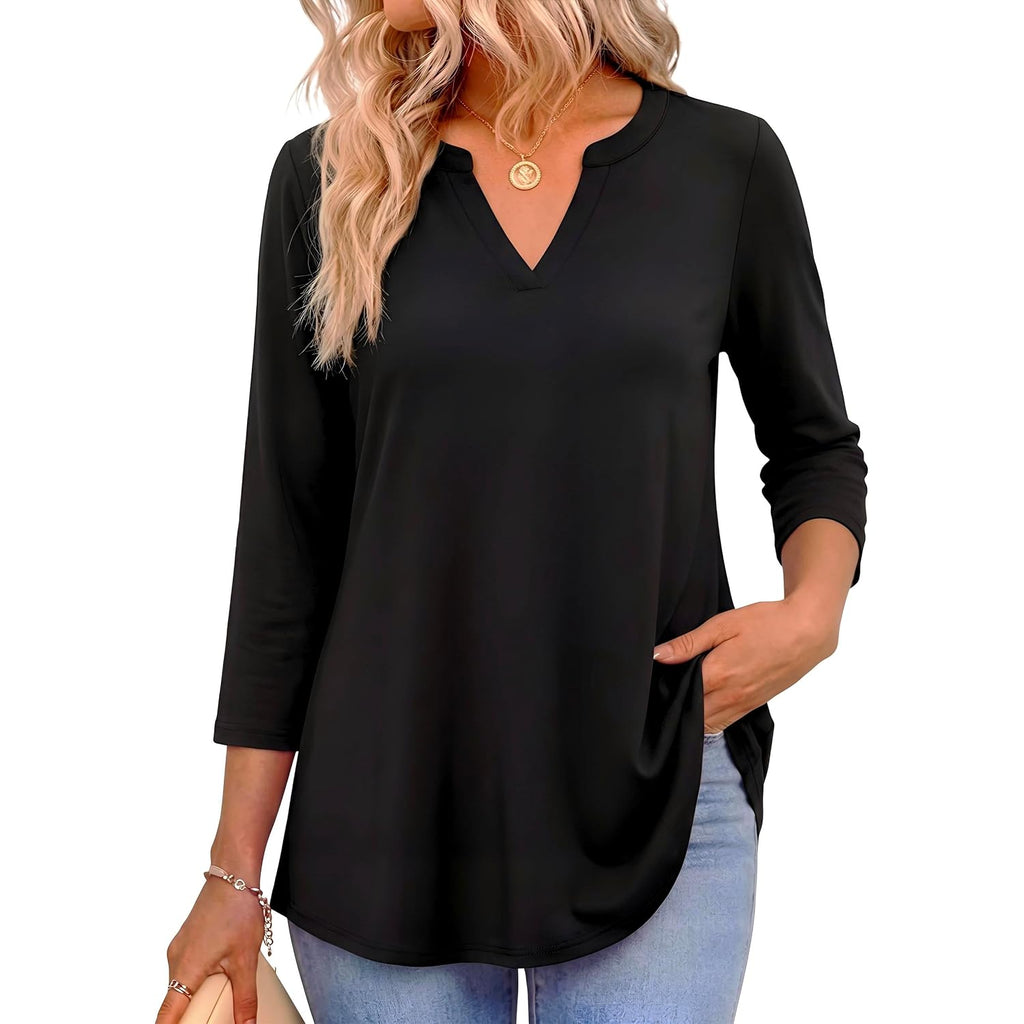 Zeagoo Womens 3/4 Length Sleeve Tops V Neck Tunic Casual Dressy Blouse Floral Printed Shirts