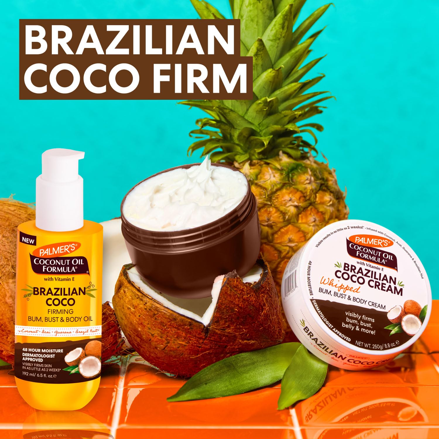 Palmer'S Brazilian Coco Hot Mama Firming Kit, Coconut Oil Formula Skin Care Duo With Firming Body Cream (8.8 Oz) + Body Oil (6.6 Fl Oz) Helps Tone Bum, Belly & Thighs, Provides 48 Hour Moisture