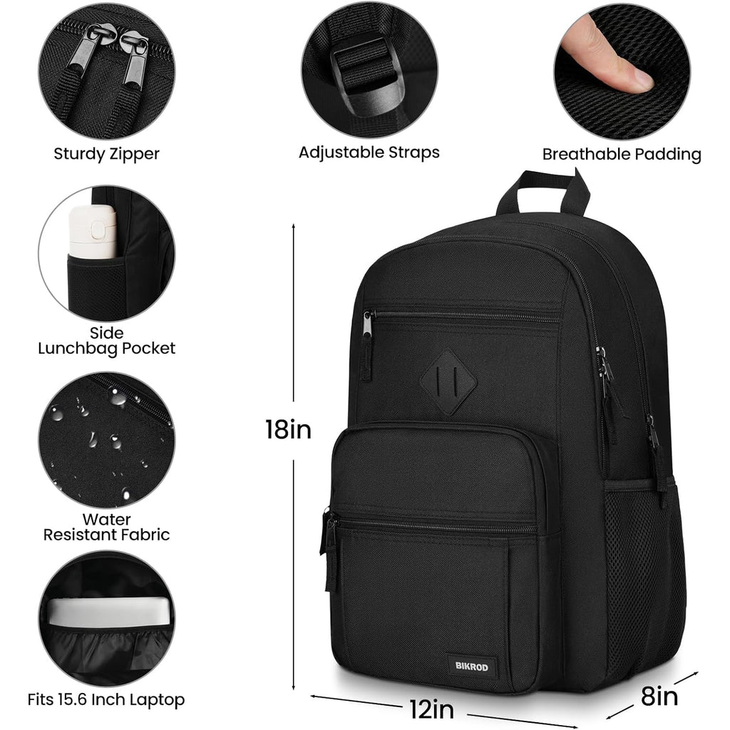 Bikrod Black Backpack For Men And Women, Backpack For School Teens Boys And Girls, Lightweight Casual High School Bookbag, Daily-Use Travel Laptop Backpack Fits 15.6 Inch Notebook