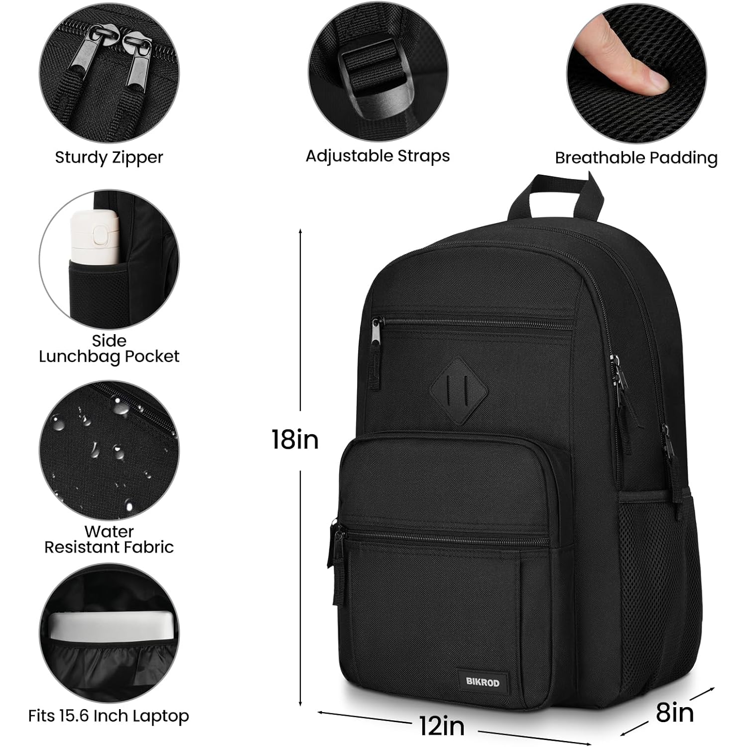 Bikrod Black Backpack For Men And Women, Backpack For School Teens Boys And Girls, Lightweight Casual High School Bookbag, Daily-Use Travel Laptop Backpack Fits 15.6 Inch Notebook