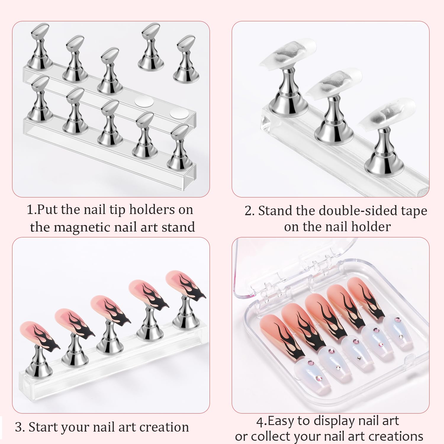 Etercycle Nail Stand Acrylic Nail Art Display Stand Practice Nail Holder for Painting Nails Magnetic Practice Stands with Double-sided Tape For DIY Salon Supplies (Silver)