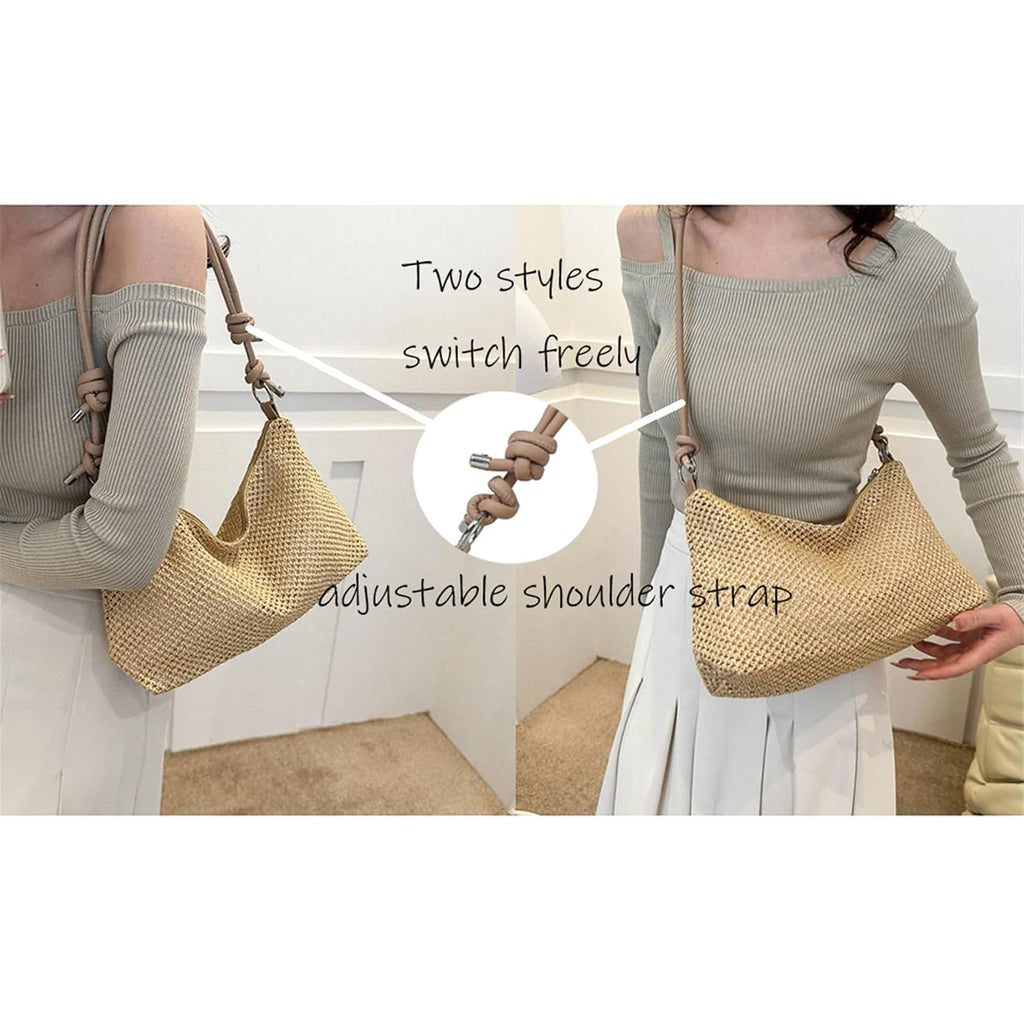 Casual Beach Tote Bag, Straw Beach Bag Fashion Shoulder Bag Crossbody Bag, For Beach Picnic Vacation