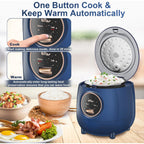 Bear Mini Rice Cooker, 2-Cup Uncooked, Nonstick, Keep Warm, Bpa Free, Blue | Portable 1.2L Nonstick Small Rice Cooker For Travel, Dorm, Single Serve, One-Touch Operation, Removable Pot, Auto Keep Warm