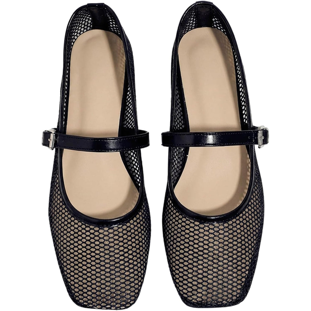Milumia Leopard Mesh Ballet Flats For Women，Comfortable Dressy Square Closed Toe Maryjane Flat Ballerina Casual Work Shoes