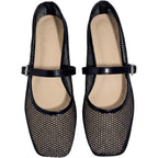 Milumia Leopard Mesh Ballet Flats For Women，Comfortable Dressy Square Closed Toe Maryjane Flat Ballerina Casual Work Shoes