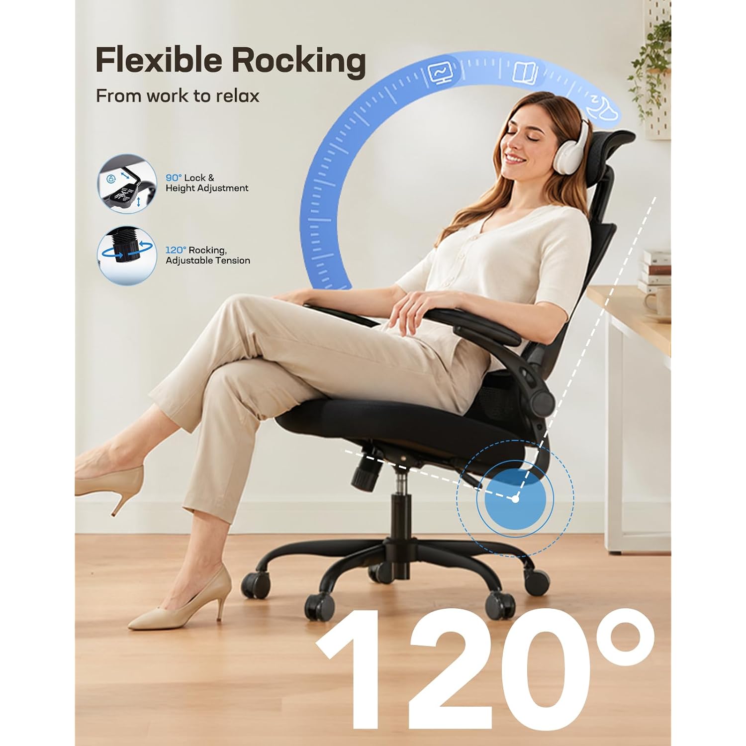 Huanuo Ergonomic Office Chair With 3D Armrests, Adjustable Lumbar Support