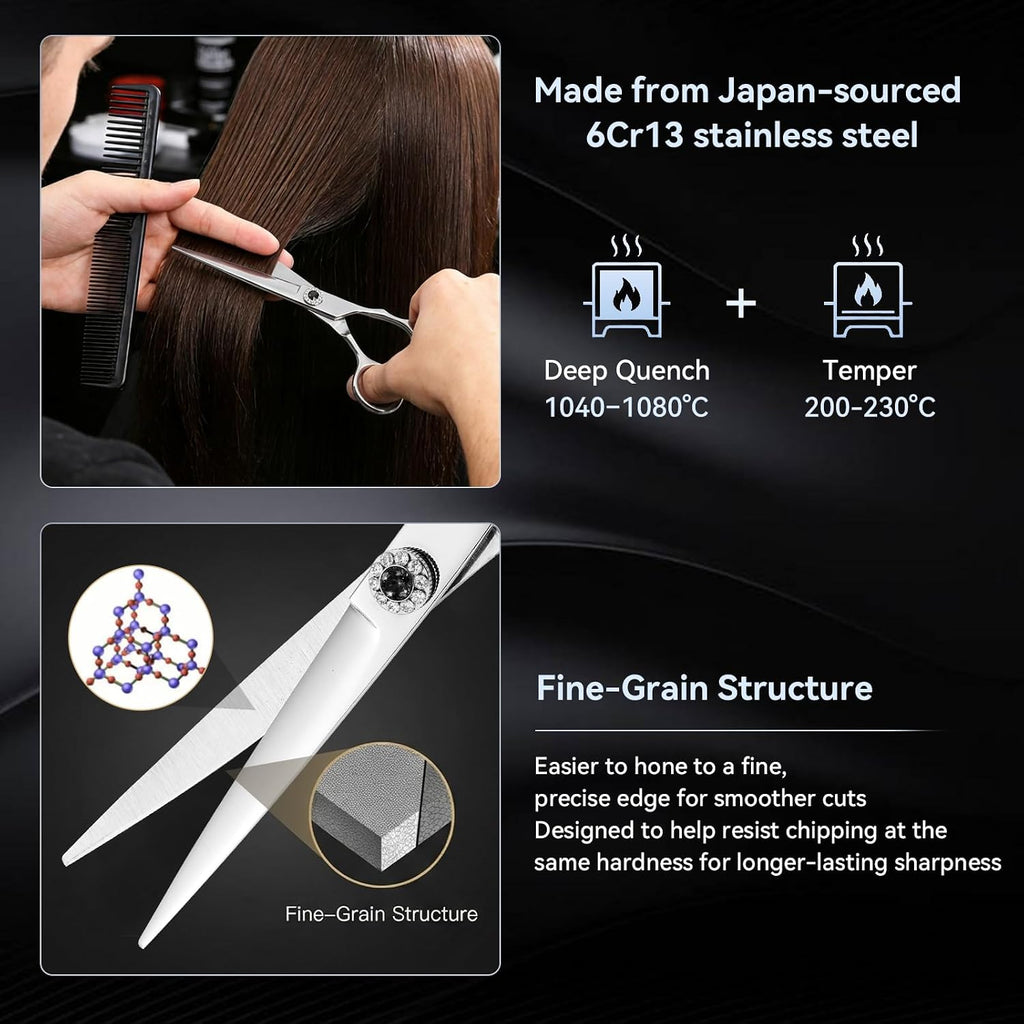 Japanese 6Cr13 Steel Hair Cutting Scissors Kit, 21-Pcs Barber Shears Set | Sharp No-Pull Blades Made Of Premium Japanese Steel. Complete 21-Pcs Haircut Set For Professional Barbers And Home Salon.