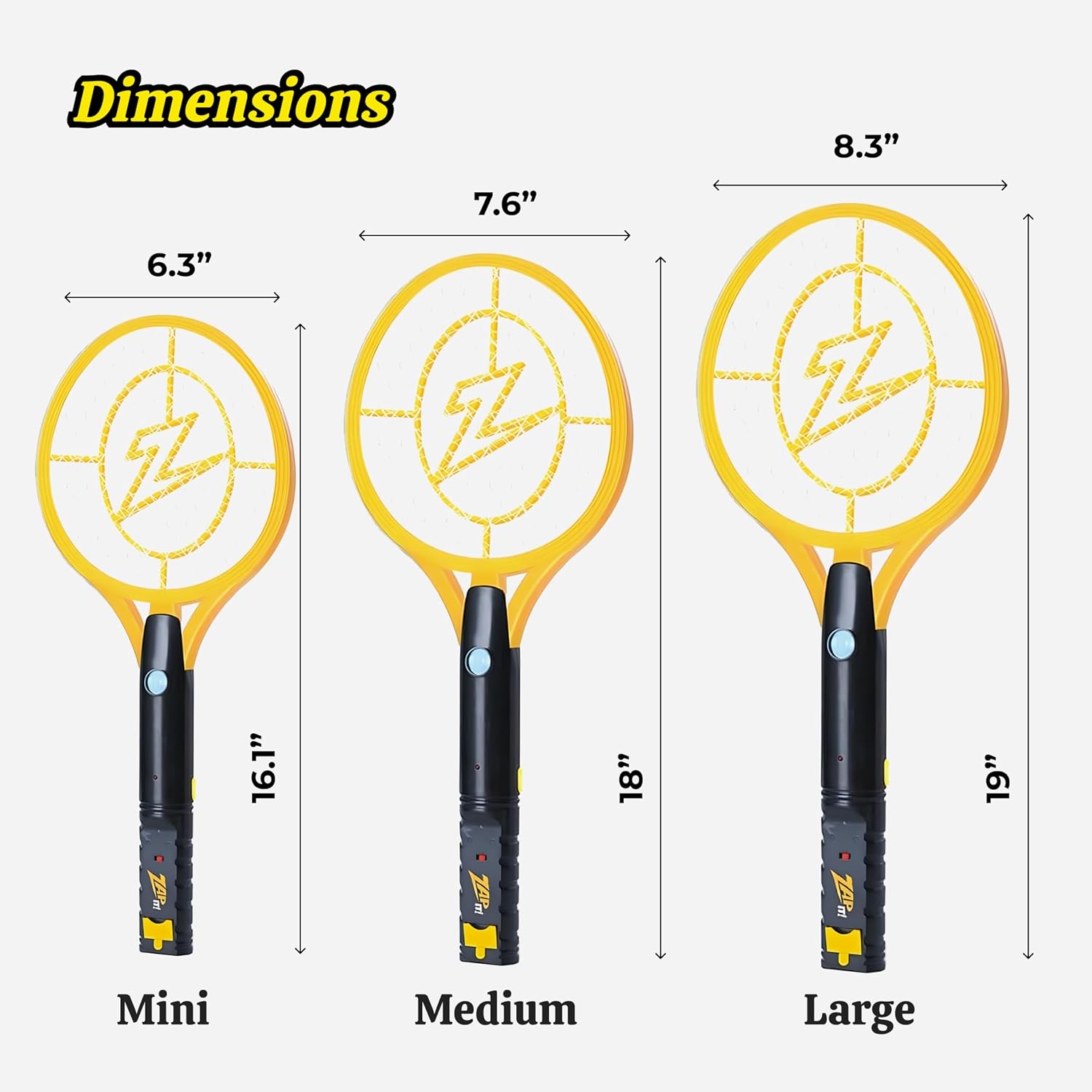 Zap It! Rechargeable Electric Fly Swatter Racket - 4,000-Volt Mosquito Zapper With Usb Charging Cable And Super-Bright Led Light -Large- Safe 3-Layer Mesh, Yellow, Bug Zapper For Indoors And Outdoors
