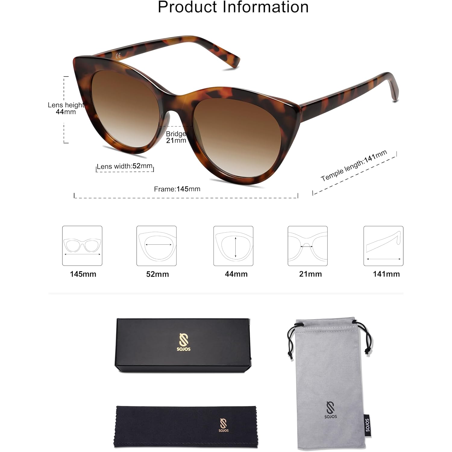 SOJOS Trendy Polarized Sunglasses for Women,Retro Cat Eye Womens Sun Glasses SJ2221 Tortoise/Brown