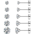 8MM Extra Long Post Earrings for Thick Earlobes 316L Surgical Stainless Steel Flat Back Earrings Hypoallergenic 5A Cubic Zirconia Stud Earrings for Women Men