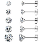 8MM Extra Long Post Earrings for Thick Earlobes 316L Surgical Stainless Steel Flat Back Earrings Hypoallergenic 5A Cubic Zirconia Stud Earrings for Women Men