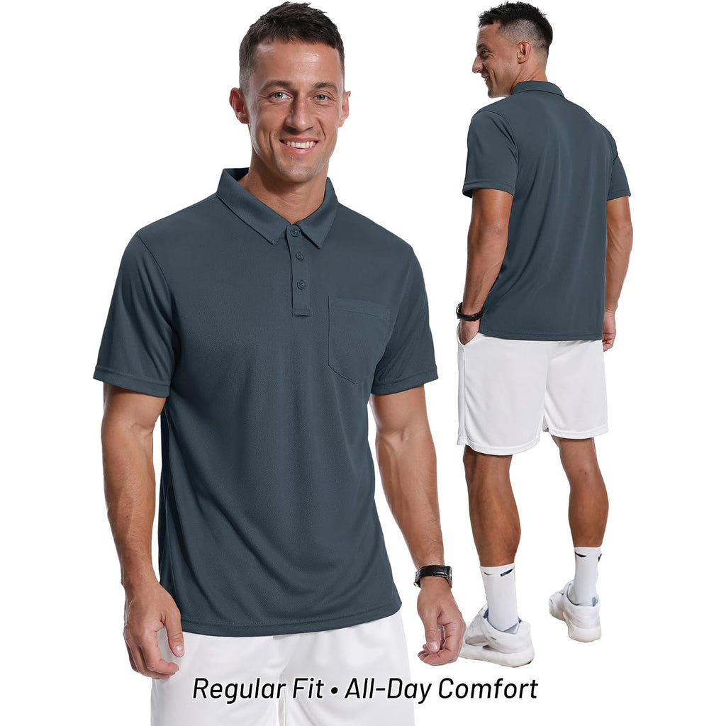 Zity Men'S 3 Pack Polo Shirts Short Sleeve With Pocket Moisture Wicking Casual Work Golf Lightweight Collared T-Shirts