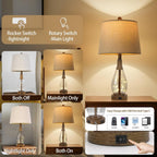 Bedside Table Lamps Set Of 2 With Usb & Faily Night Lights, Farmhouse Boho Bedroom Lamps With Rattan, Night Stand  Glass Table Lamps For End Side Table, Bulbs Included