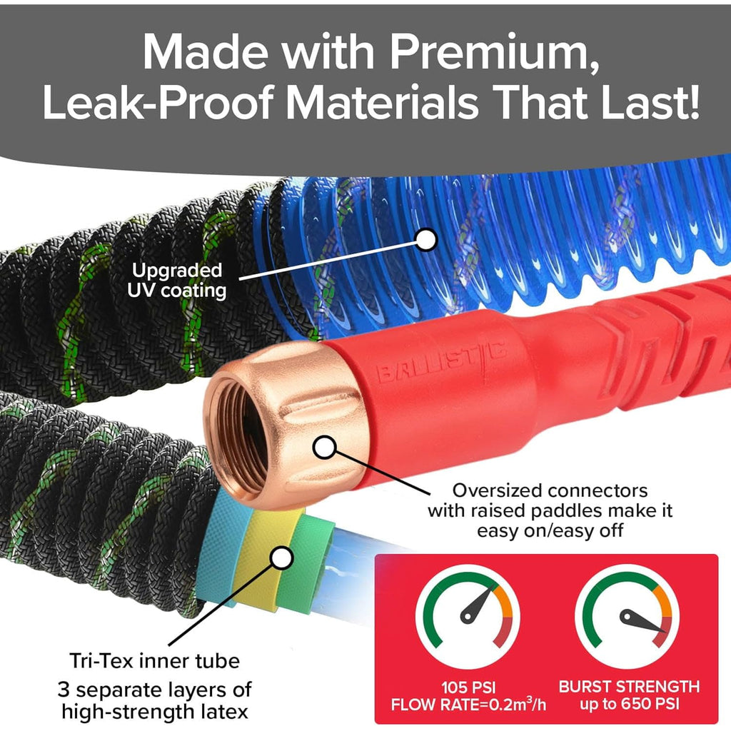 Pocket Hose Ballistic Double Uv Edition 50 Ft Expandable Garden Hose W/Pocket Pivot Swivel Connector, Anti-Burst Sleeve Reinforced W/Bulletproof Fiber, Lightweight, No-Kink, Compact, As Seen On Tv