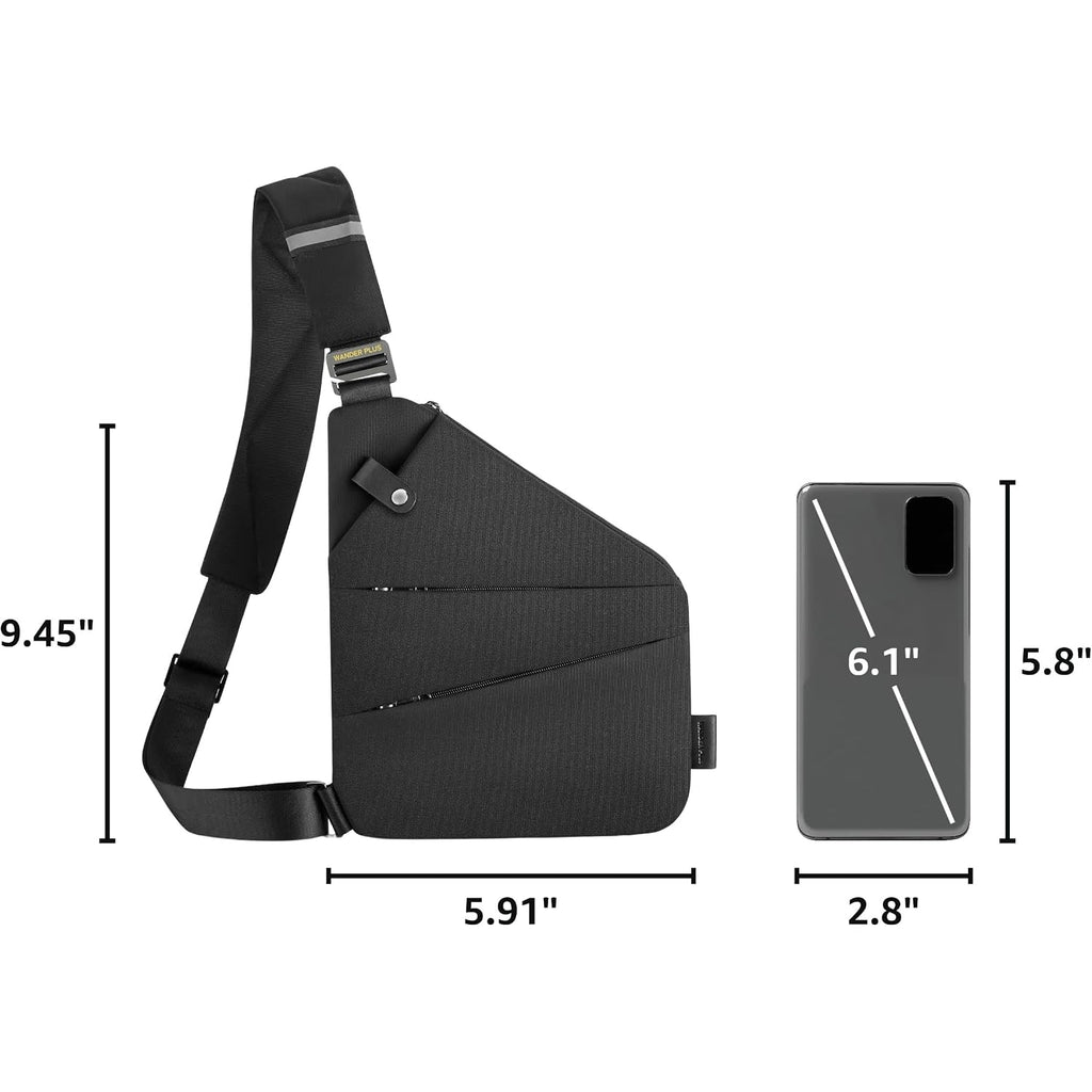 Wander Plus® Left Shoulder Anti Theft Crossbody Travel Bag For Women Men, Multi-Pocket Crossbody Bag, Slim Sling Bag