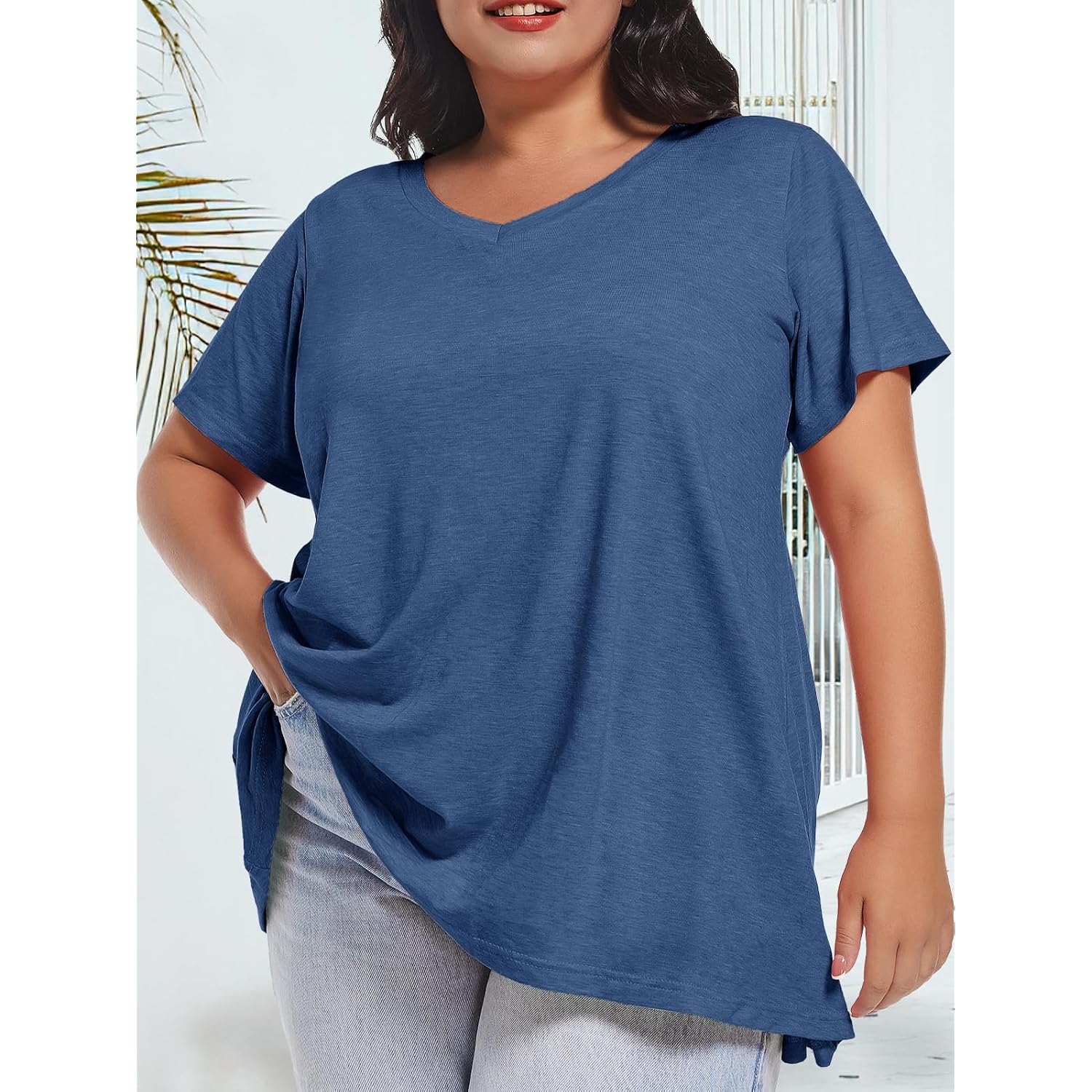JOELLYUS Plus Size Tops for Women Summer Top Loose Fit Tee Shirts V Neck Short Sleeve Blouse 2026